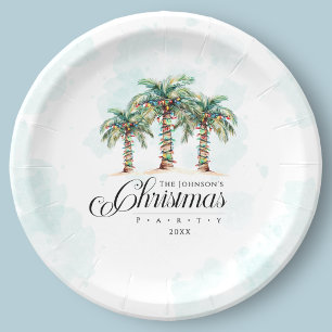 Tropical Palm Tree Beach Christmas Paper Plates