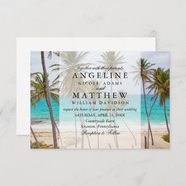 Tropical Palm Tree Beach Destination Wedding Card (Front/Back)