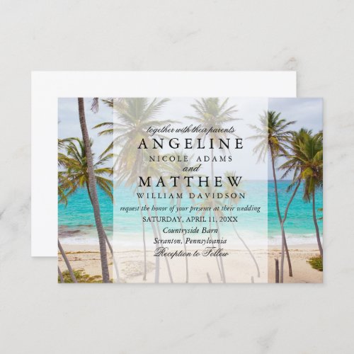 Tropical Palm Tree Beach Destination Wedding Card