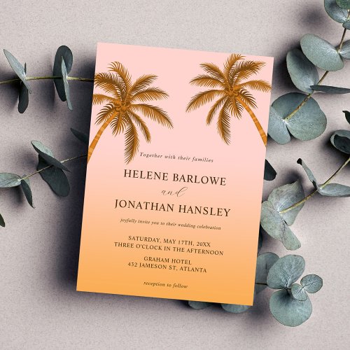 Tropical Palm Tree Beach Destination Wedding Invitation