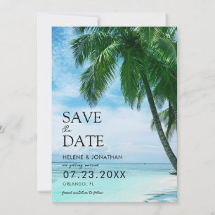 Tropical Palm Tree Beach Destination Wedding Save The Date