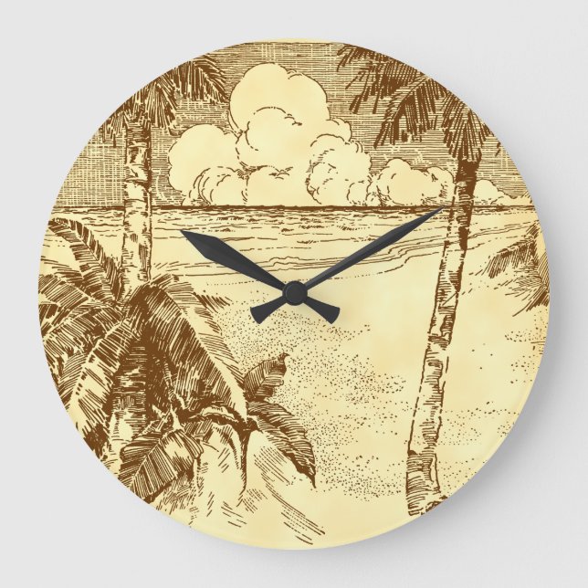 Tropical Palm Tree Beach Etching Clock No Numbers (Front)