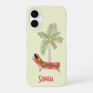 Tropical Palm Tree Beach Girl Personalized Name iPhone 16 Case