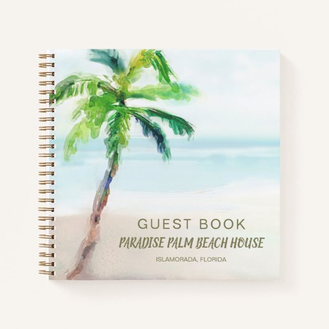 Tropical Palm Tree Beach House Rental Guest Book (Front)
