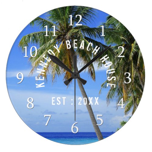 Tropical Palm Tree Beach Large Clock