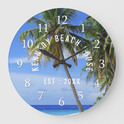 Tropical Palm Tree Beach Large Clock