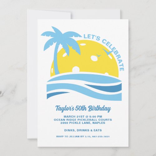 Tropical Palm Tree Beach Ocean Pickleball Party  Invitation