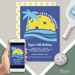 Tropical Palm Tree Beach Ocean Pickleball Party Invitation