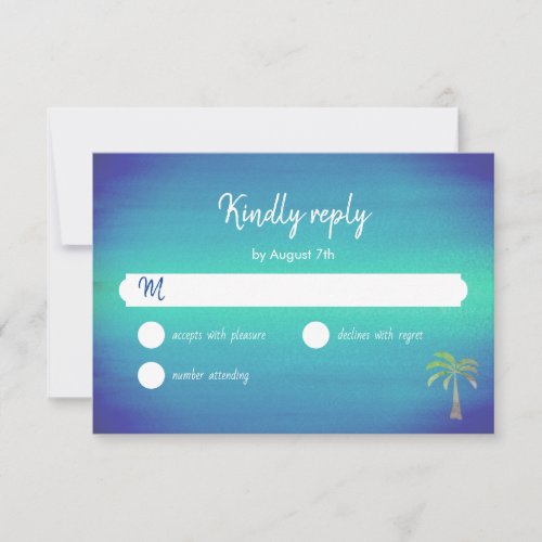Tropical Palm Tree Beach Ocean Wedding RSVP Card