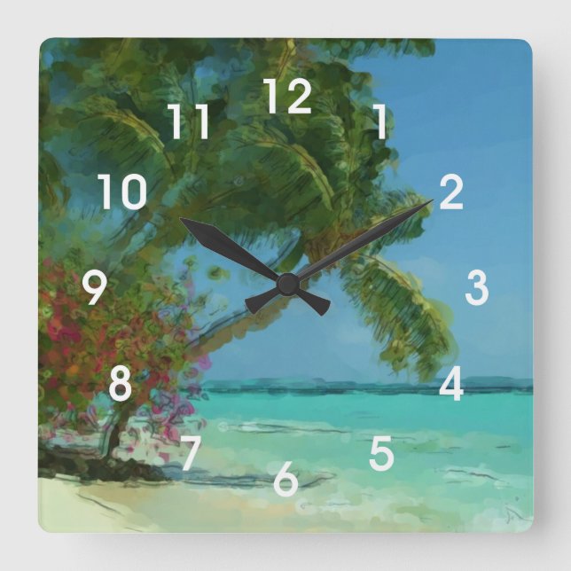Tropical Palm Tree Beach Painting Wall Clock (Front)