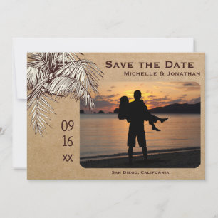 Tropical Palm Tree Beach Photo Wedding Save The Date