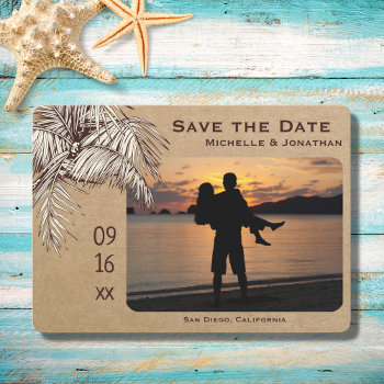 Tropical Palm Tree Beach Photo Wedding Save The Date by TheBeachBum at Zazzle