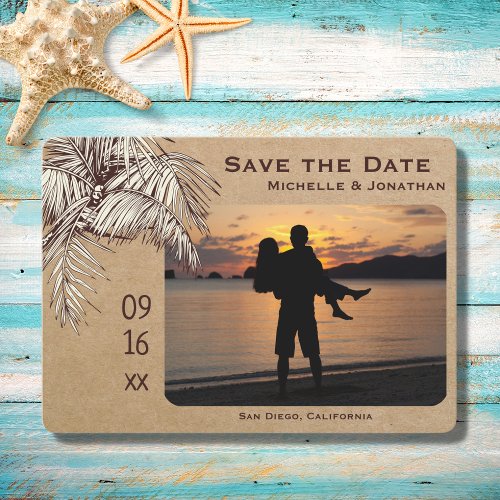 Tropical Palm Tree Beach Photo Wedding Save The Date