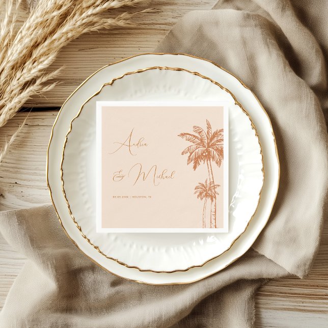 Tropical Palm Tree Beach Sand Terracotta Wedding Napkins (Creator Uploaded)