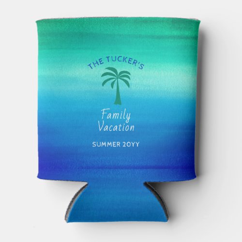 Tropical Palm Tree Beach Summer Family Vacation Can Cooler