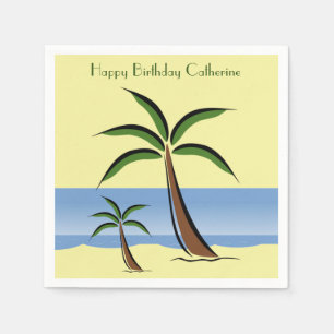 Tropical Palm Tree Beach Summer Ocean Birthday Fun Napkins