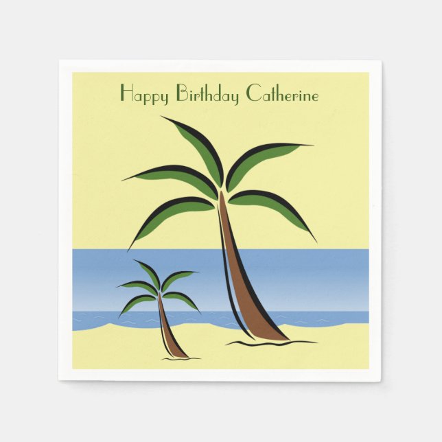 Tropical Palm Tree Beach Summer Ocean Birthday Fun Napkins (Front)