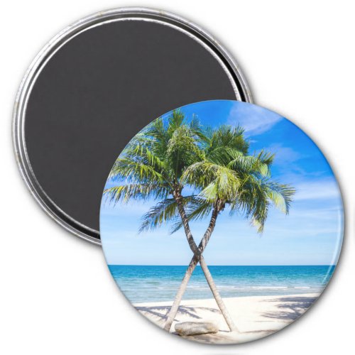 Tropical palm tree beach summer paradise photo magnet