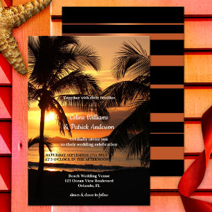 Tropical Palm Tree Beach Sunset Wedding Invitation