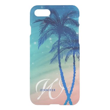 Tropical Palm Tree Beach | Teal Peach Monogram iPhone 7 Case Tropical Palm Tree Beach | Teal Peach Monogram iPhone 7 Case