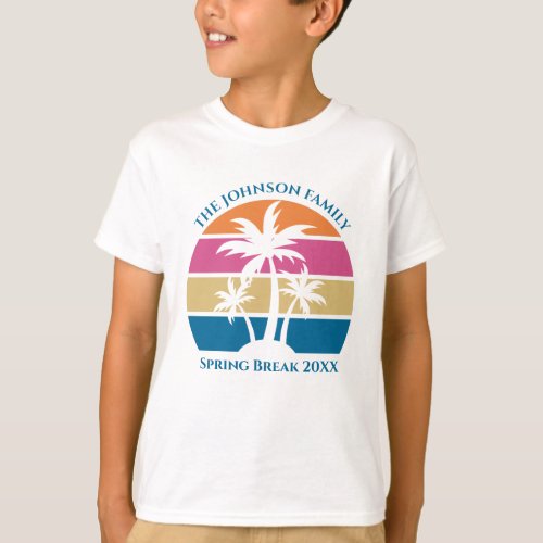 Tropical Palm Tree Beach Trip Sunset Custom Kids T_Shirt