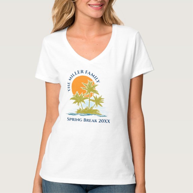 Tropical Palm Tree Beach Trip Sunset Cute Custom T-Shirt (Front)