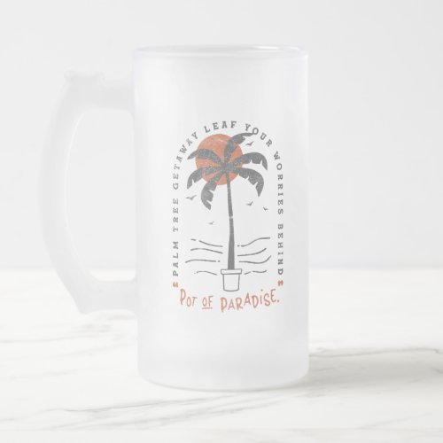 Tropical Palm Tree Beach Vibes Summer Sun Retro Frosted Glass Beer Mug