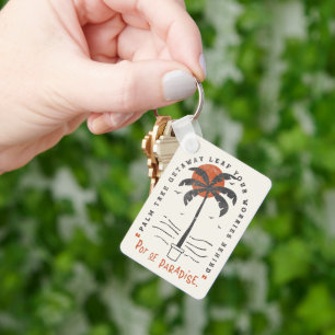 Tropical Palm Tree Beach Vibes Summer Sun Retro Keychain