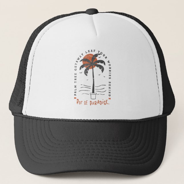 Tropical Palm Tree Beach Vibes Summer Sun Retro Trucker Hat (Front)