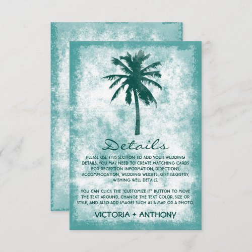 Tropical Palm Tree Beach Wedding Detail Enclosure Card