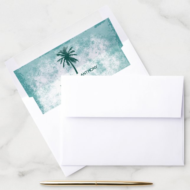 Tropical Palm Tree Beach Wedding Envelope Liner (Desk)