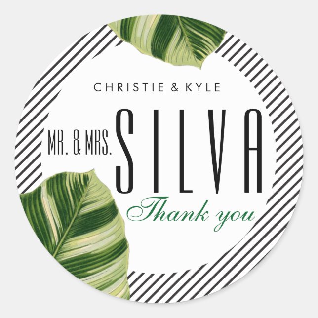 Tropical Palm Tree Beach Wedding Favor Sticker (Front)