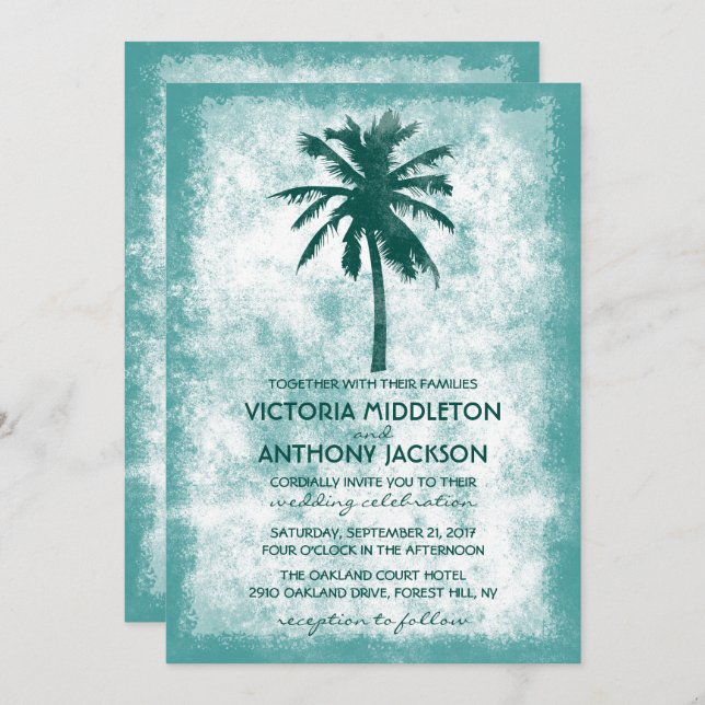 Tropical Palm Tree Beach Wedding Invitation (Front/Back)