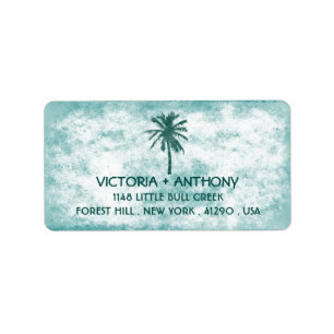 Tropical Palm Tree Beach Wedding Label