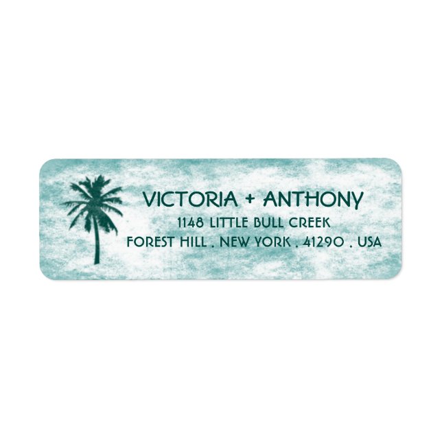 Tropical Palm Tree Beach Wedding Label (Front)