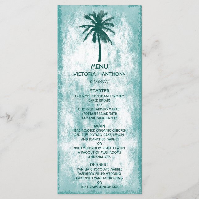 Tropical Palm Tree Beach Wedding Menu (Front)