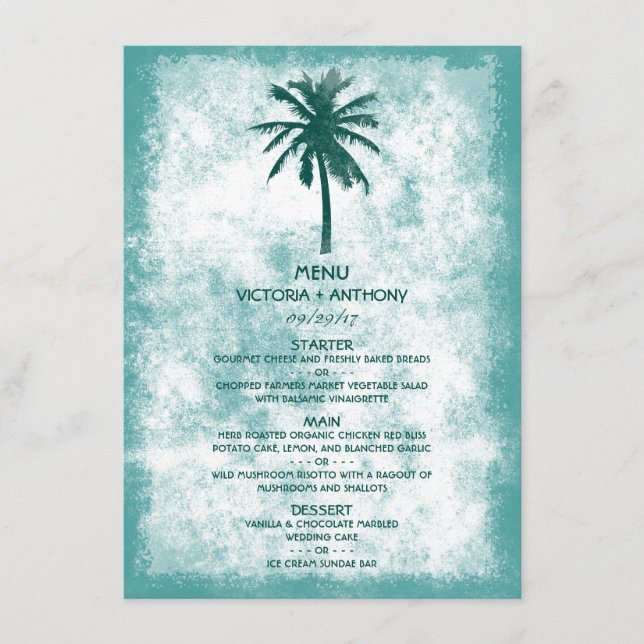 Tropical Palm Tree Beach Wedding Menu (Front)