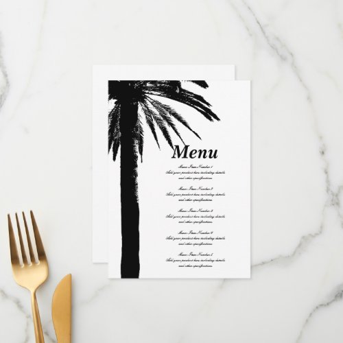 Tropical palm tree beach wedding menu template