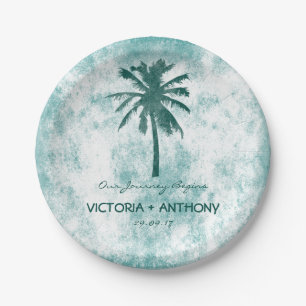 Tropical Palm Tree Beach Wedding Paper Plates