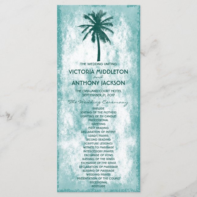 Tropical Palm Tree Beach Wedding Program (Front)