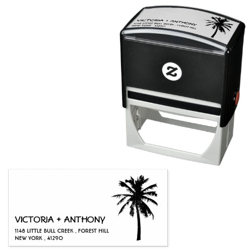 Tropical Palm Tree Beach Wedding Return Address Self_inking Stamp