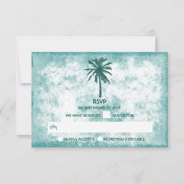 Tropical Palm Tree Beach Wedding RSVP (Front)
