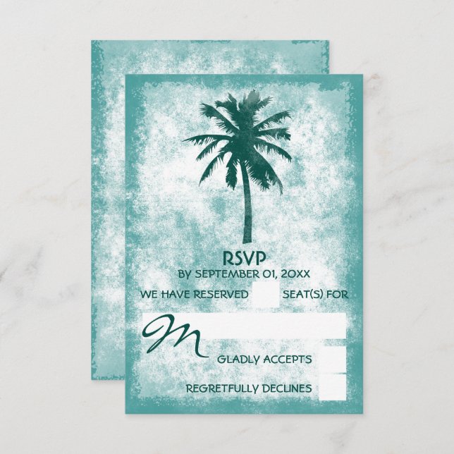 Tropical Palm Tree Beach Wedding RSVP Card (Front/Back)