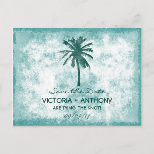Tropical Palm Tree Beach Wedding Save The Date Announcement Postcard