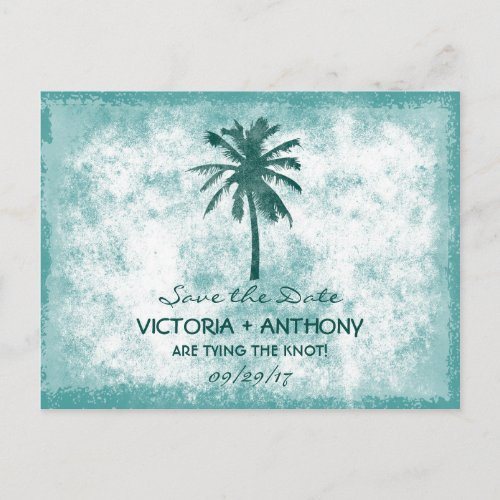 Tropical Palm Tree Beach Wedding Save The Date Announcement Postcard