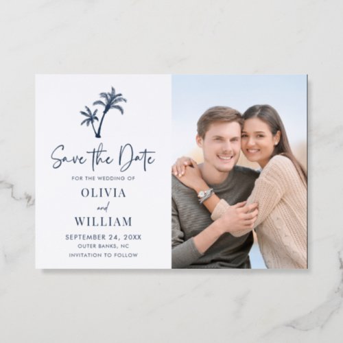 Tropical Palm Tree Beach Wedding Save The Date 