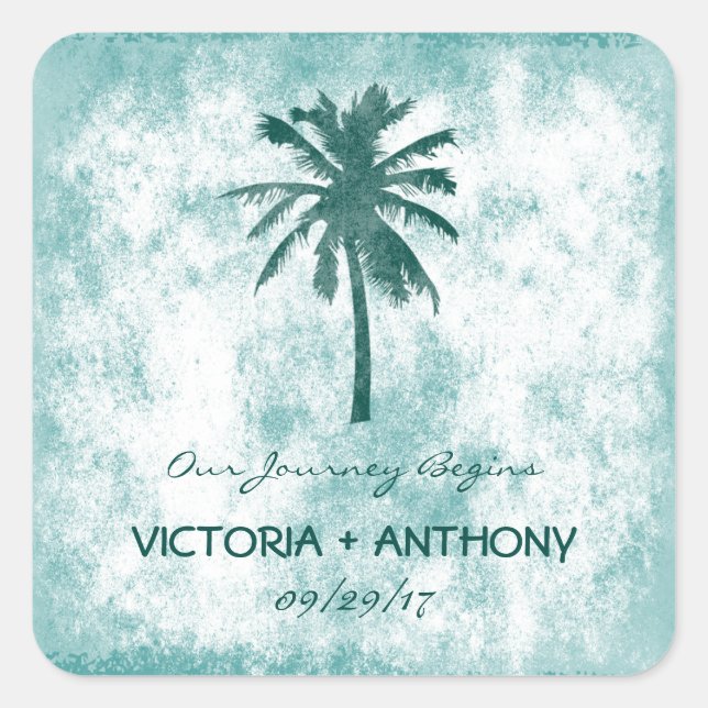 Tropical Palm Tree Beach Wedding Square Sticker (Front)