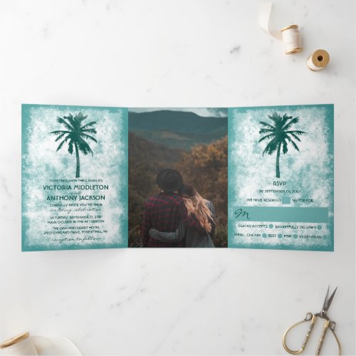Tropical Palm Tree Beach Wedding Suite Tri_Fold Invitation