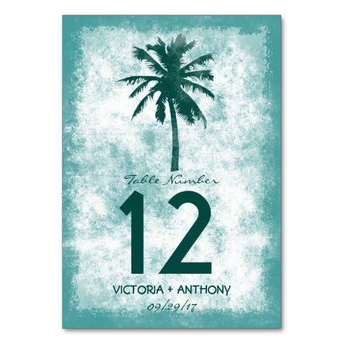 Tropical Palm Tree Beach Wedding Table Number