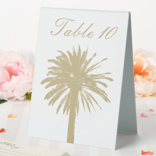 Tropical palm tree beach wedding table number table tent sign